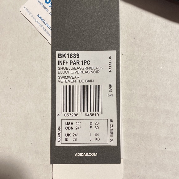 Adidas Swimsuit, size 24 (US), Blue/Black - Picture 6 of 6